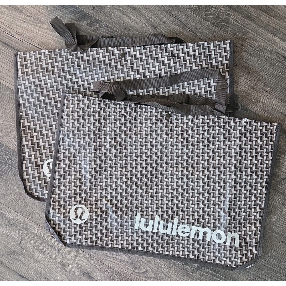 Lululemon Extra Large XL Lot Of 2 Reusable Shopping Tote Bags Brown Gray White